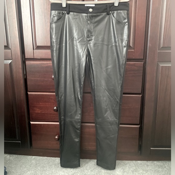Ponte Slim Pant with Faux Leather Front - Picture 2 of 13